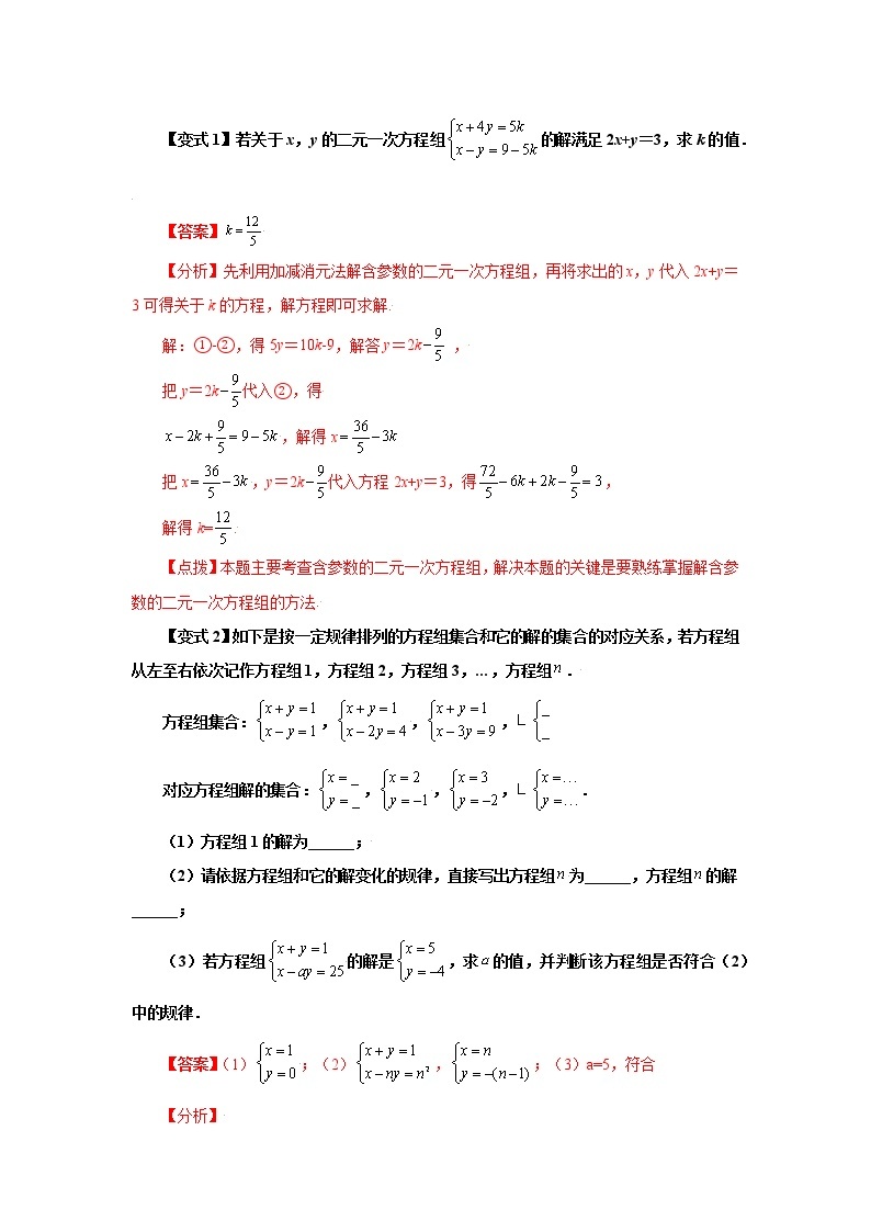 专题5.10 求解二元一次方程组题型分类专题（学案讲义）02