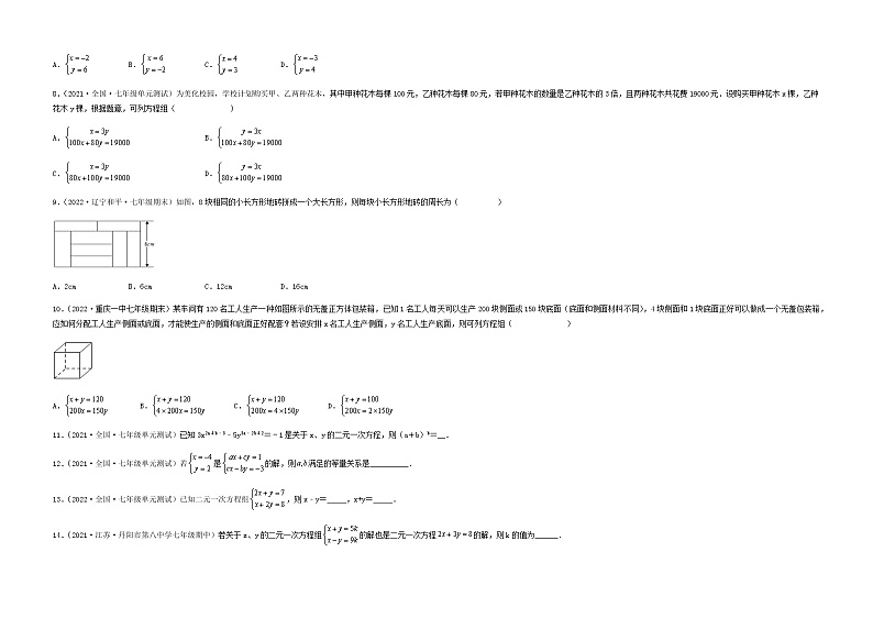 【单元测试】第八章 二元一次方程组(综合能力拔高卷)(考试版)第2页
