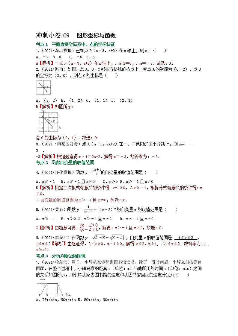 冲刺小卷09 平面直角坐标系与函数-(老师版) 第1页