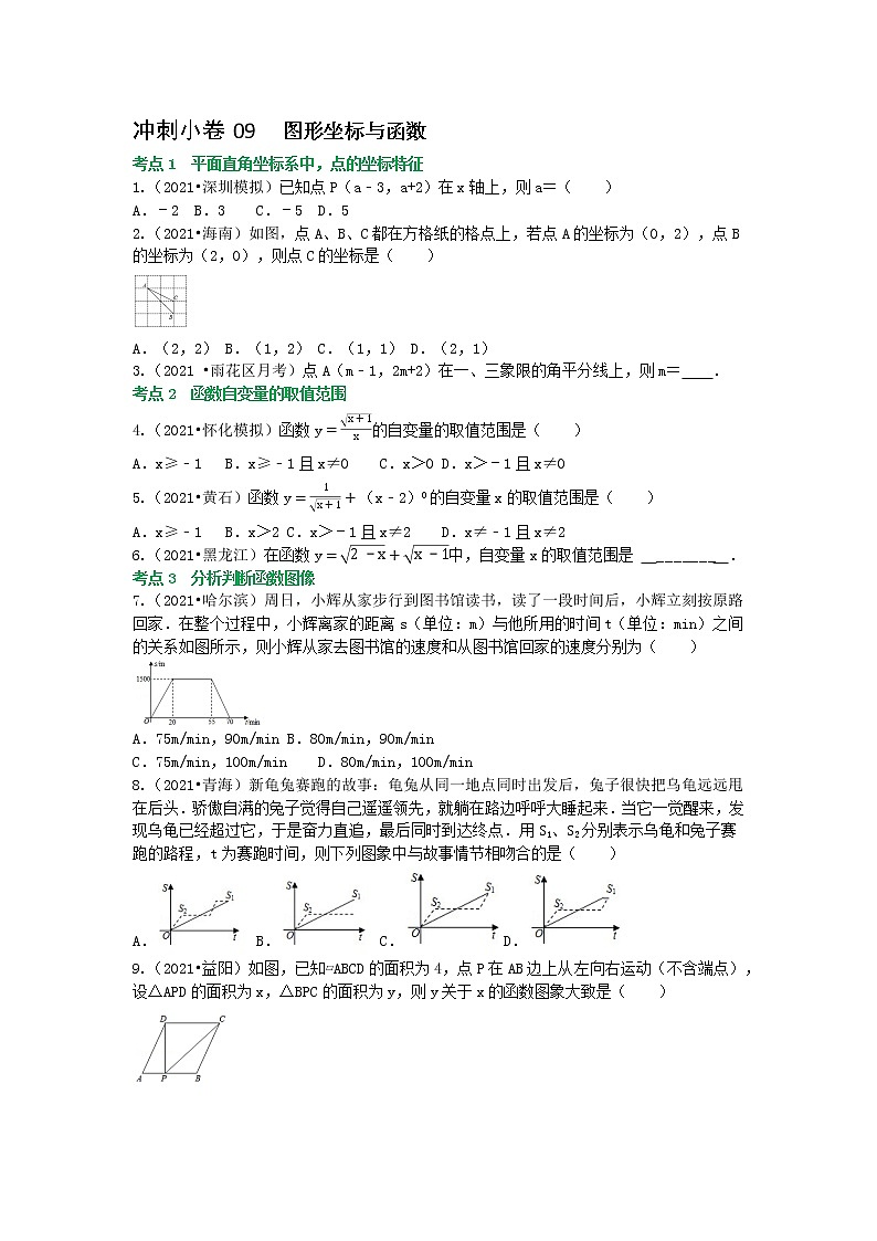 冲刺小卷09 平面直角坐标系与函数-(学生版) 第1页