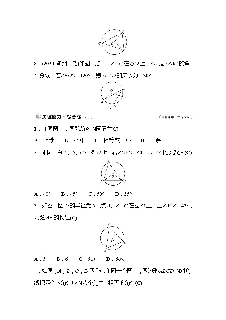 3.4 圆周角和圆心角的关系 第1课时 北师大版数学九年级下册作业(含答案)03