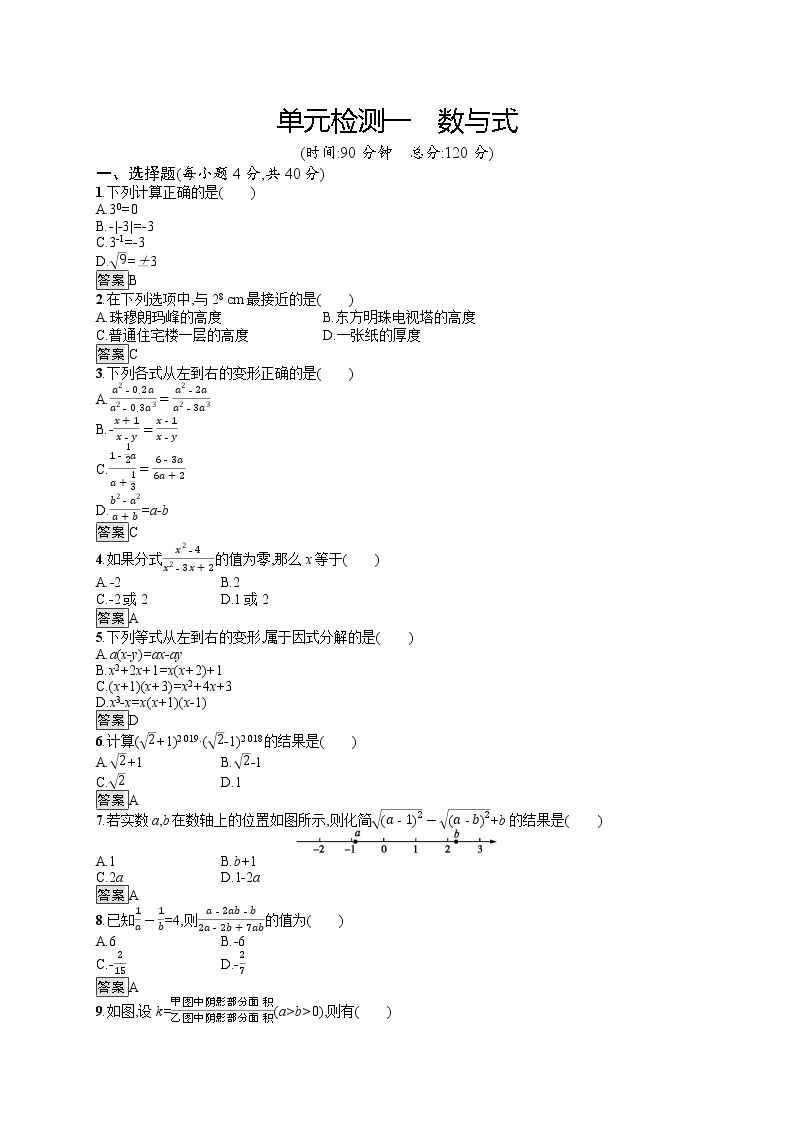 初中数学中考复习 单元检测1　数与式01