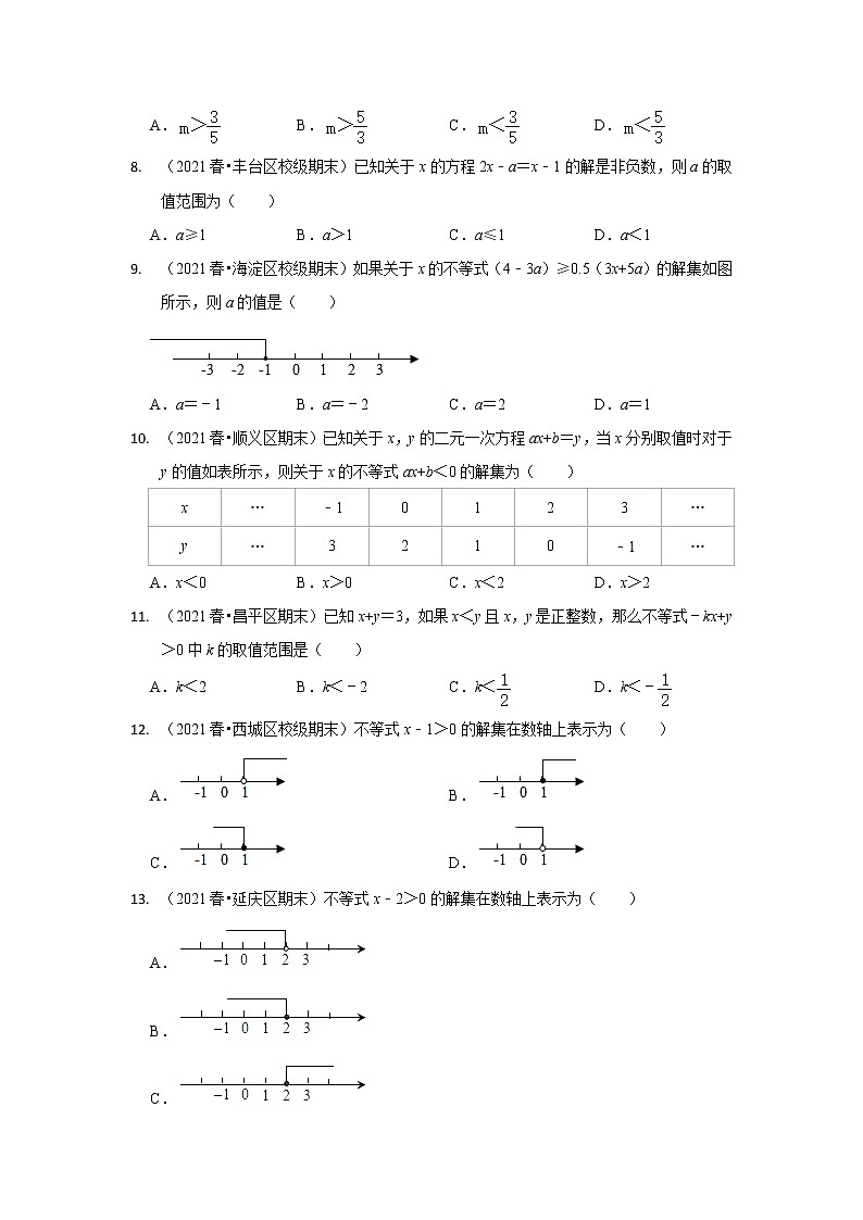 北京市七年级数学下学期期末三年(2020-2022)试题知识点分类汇编-18解一元一次不等式(选择题)第2页