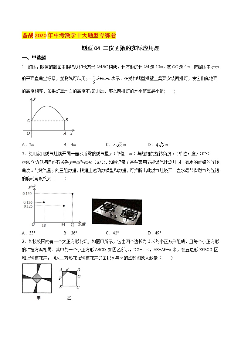 初中数学中考复习 题型04 二次函数的实际应用题（原卷版）