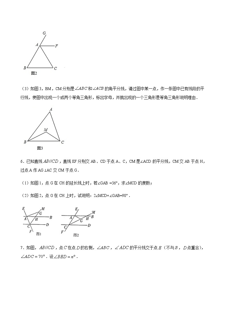 初中数学中考复习 专题03:平行线之和角平分线有关的图形-备战2021中考数学解题方法系统训练(全国通用)第3页