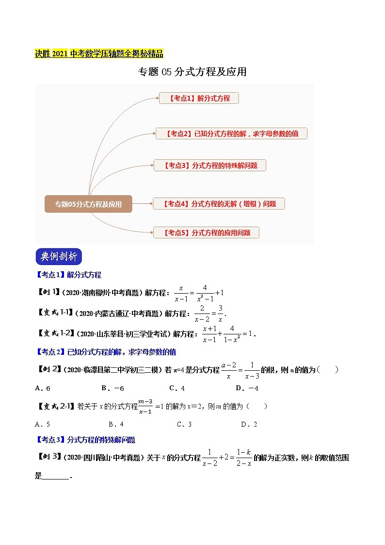 初中数学中考复习 专题05 分式方程(原卷版)01