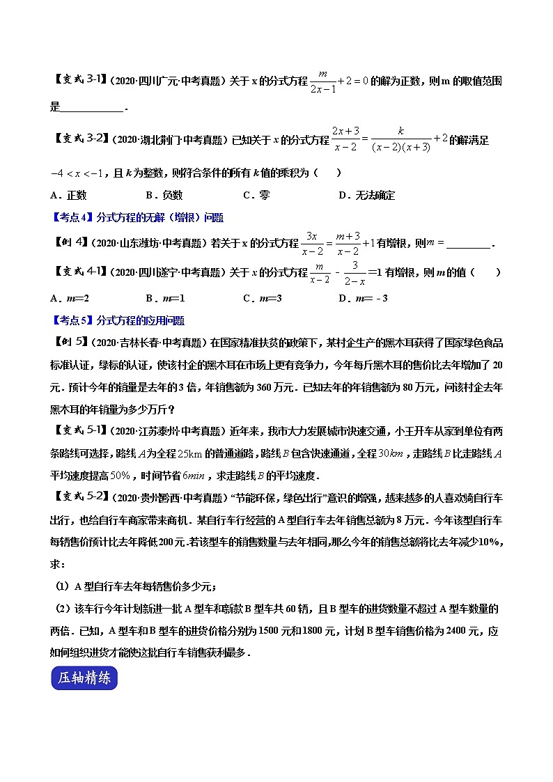 初中数学中考复习 专题05 分式方程(原卷版)02