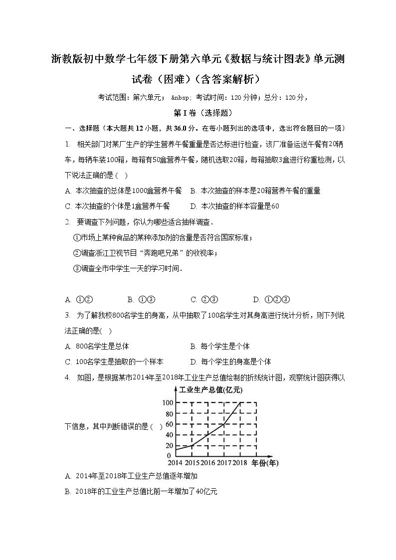 浙教版初中数学七年级下册第六单元《数据与统计图表》单元测试卷（困难）（含答案解析）01