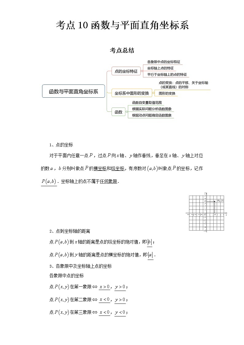 2022-2023 数学京改版新中考精讲精练 考点10函数与平面直角坐标系(原卷版)第1页