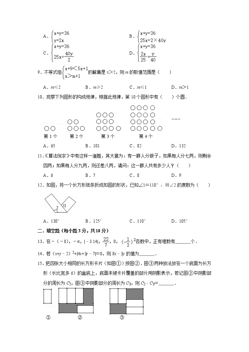 2023 人教版数学七年级下册开学测试卷（一）02