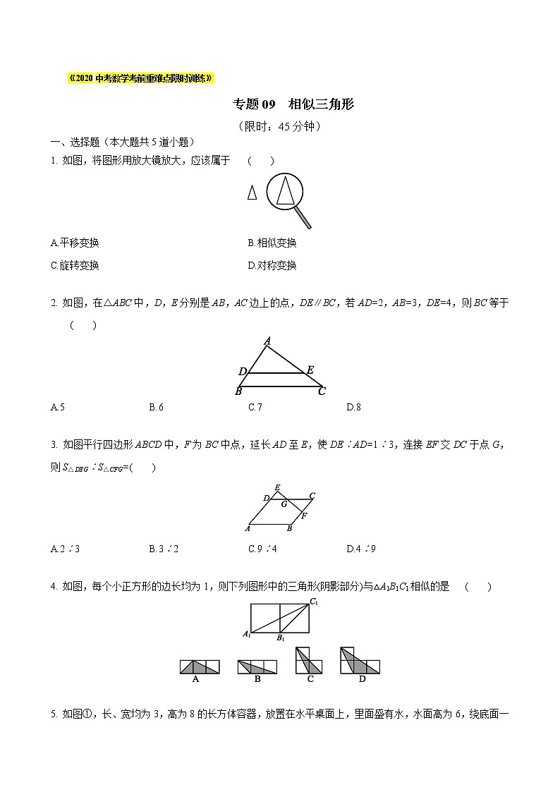 初中数学中考复习 专题09 相似三角形(原卷版)第1页