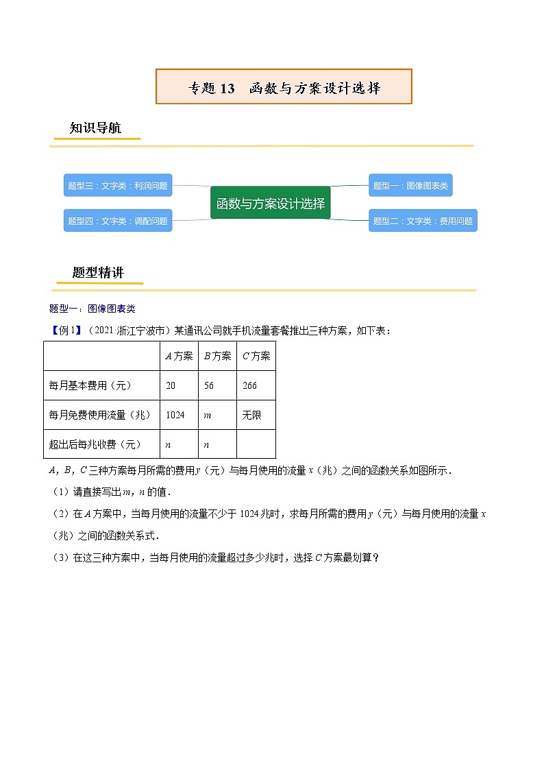 初中数学中考复习 专题13 函数与方案设计选择【考点精讲】(解析版)第1页