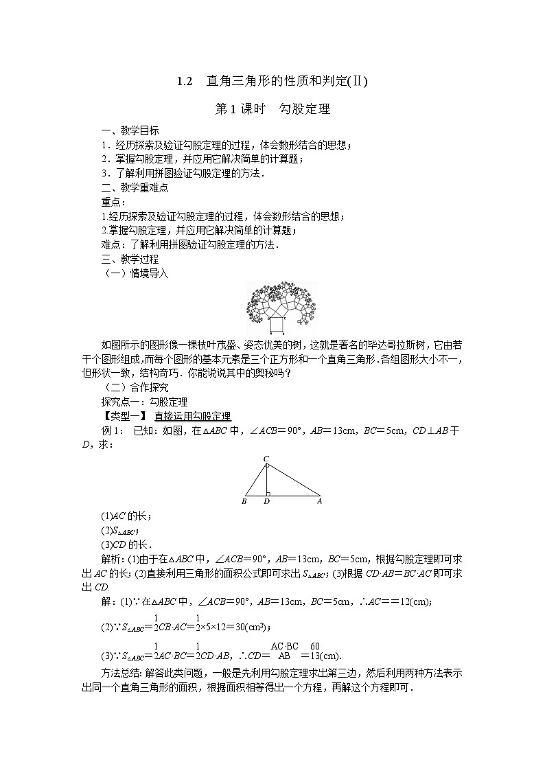 1.2 第1课时 勾股定理 教案第1页