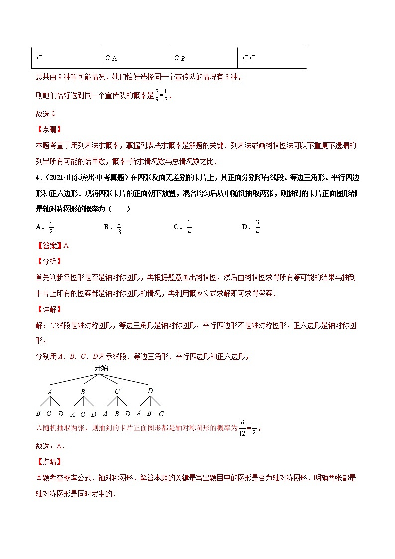 初中数学中考复习 专题28概率-2021年中考数学真题分项汇编(解析版)【全国通用】(第02期)第3页