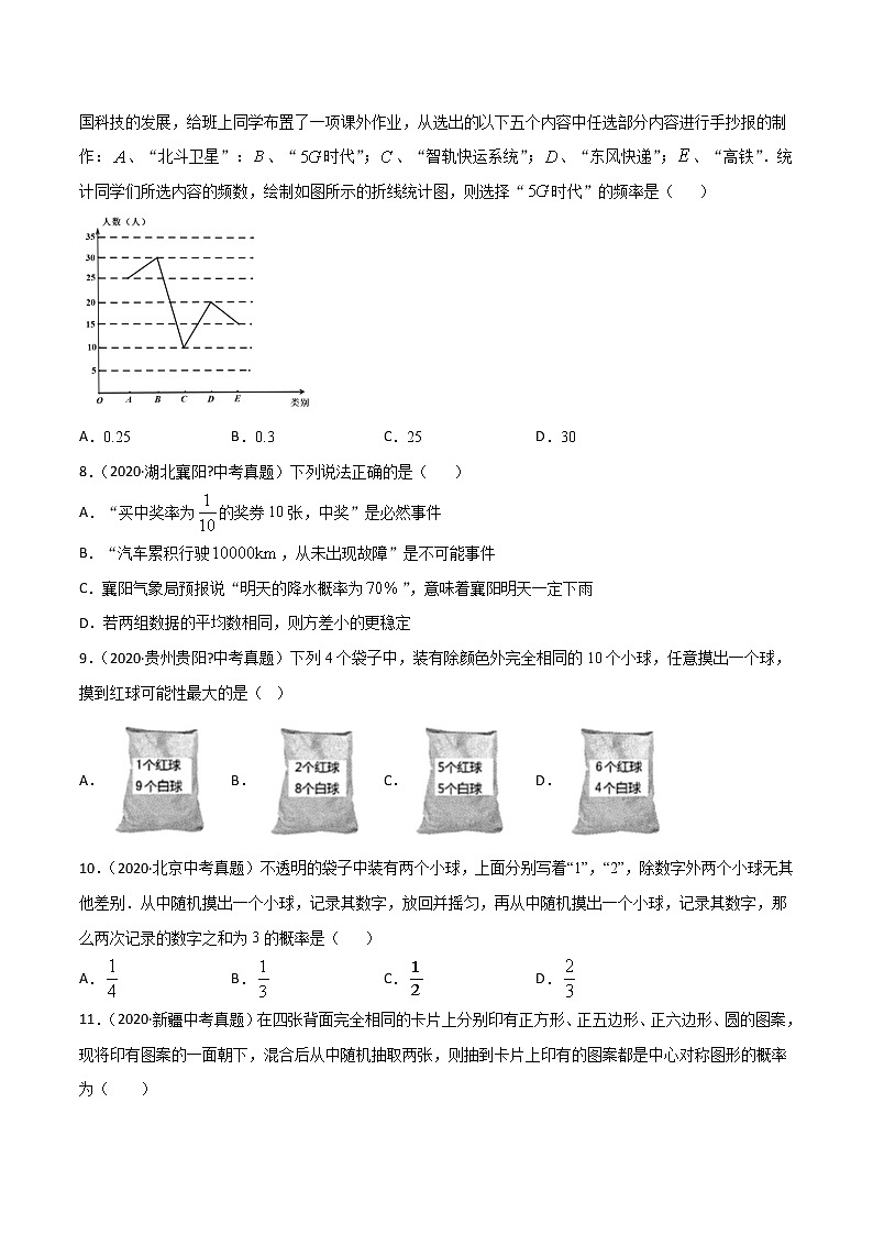 初中数学中考复习 专题66概率(2)-2020年全国中考数学真题分项汇编(第02期,全国通用)(原卷版)02