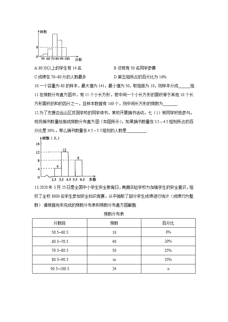 18.4 频数分布表与直方图 冀教版八年级下册同步课时作业(含答案)第3页