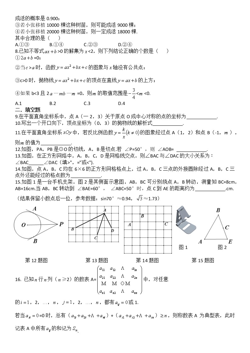 2022-2023北京首师大附中九年级下册数学开学测试卷（无答案）02