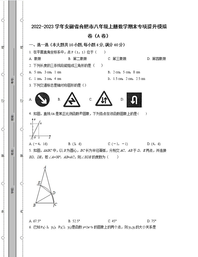 2022-2023学年安徽省合肥市八年级上册数学期末专项提升模拟卷(AB卷)含解析第1页