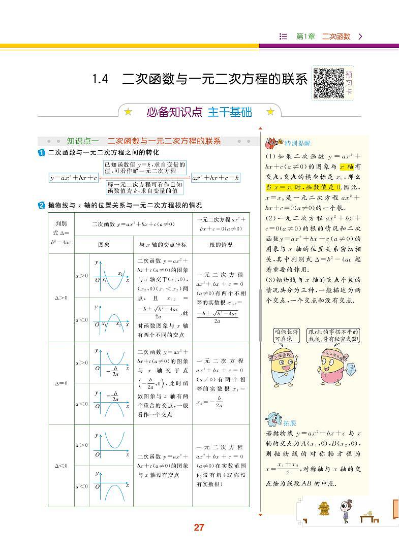 【教材解读】湘教版数学九年级下册 第1章 二次函数 1.4 二次函数与一元二次方程的联系 试卷01