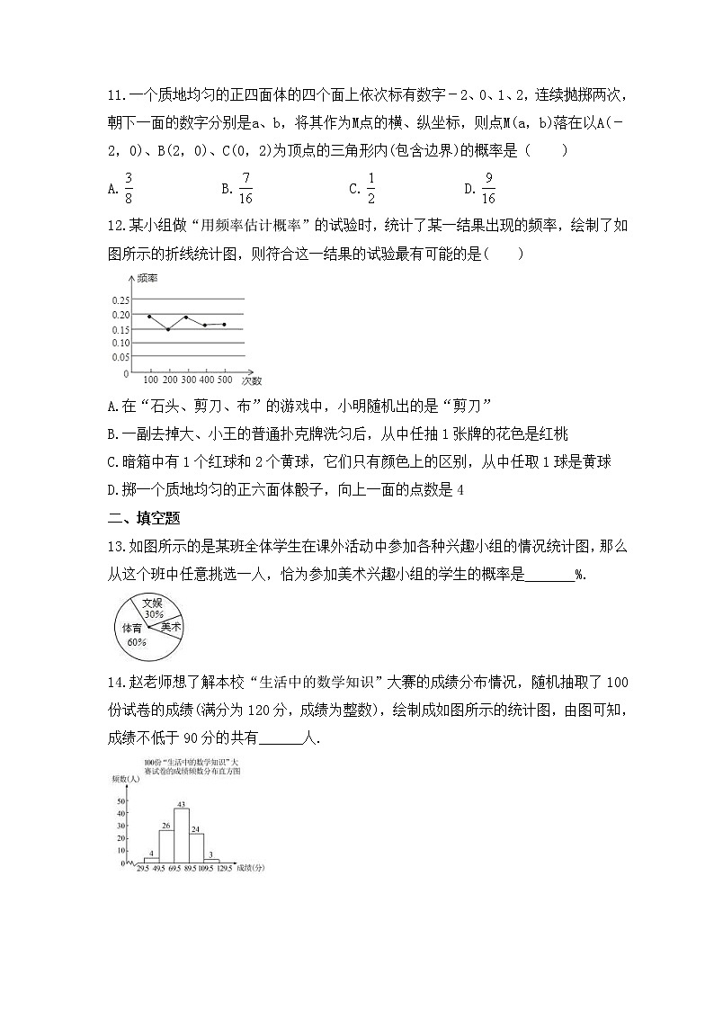 2023年中考数学一轮复习阶段测试卷《数据统计、分析与概率初步》(含答案)第3页