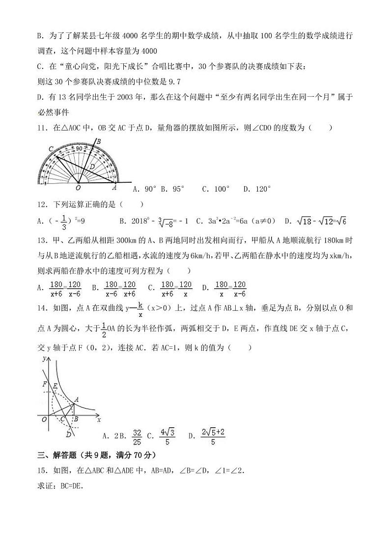昆明市2018-2022年近五年中考数学试卷PDF版附答案第2页