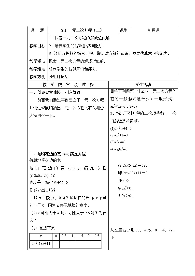 8.1.2《一元二次方程(2)》 教案第1页