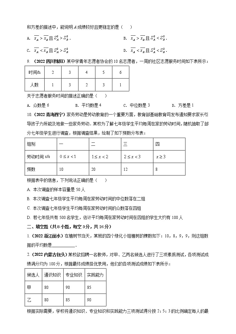 【中考一輪復(fù)習(xí)】2023年中考數(shù)學(xué)人教版單元檢測(cè)卷——專題20 數(shù)據(jù)的分析(原卷版) 第3頁(yè)
