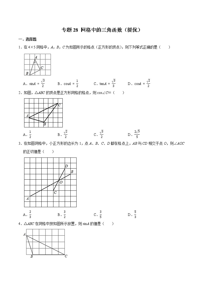 专题28 网格中的三角函数(提优)-冲刺2023年中考几何专项复习(原卷版)第1页