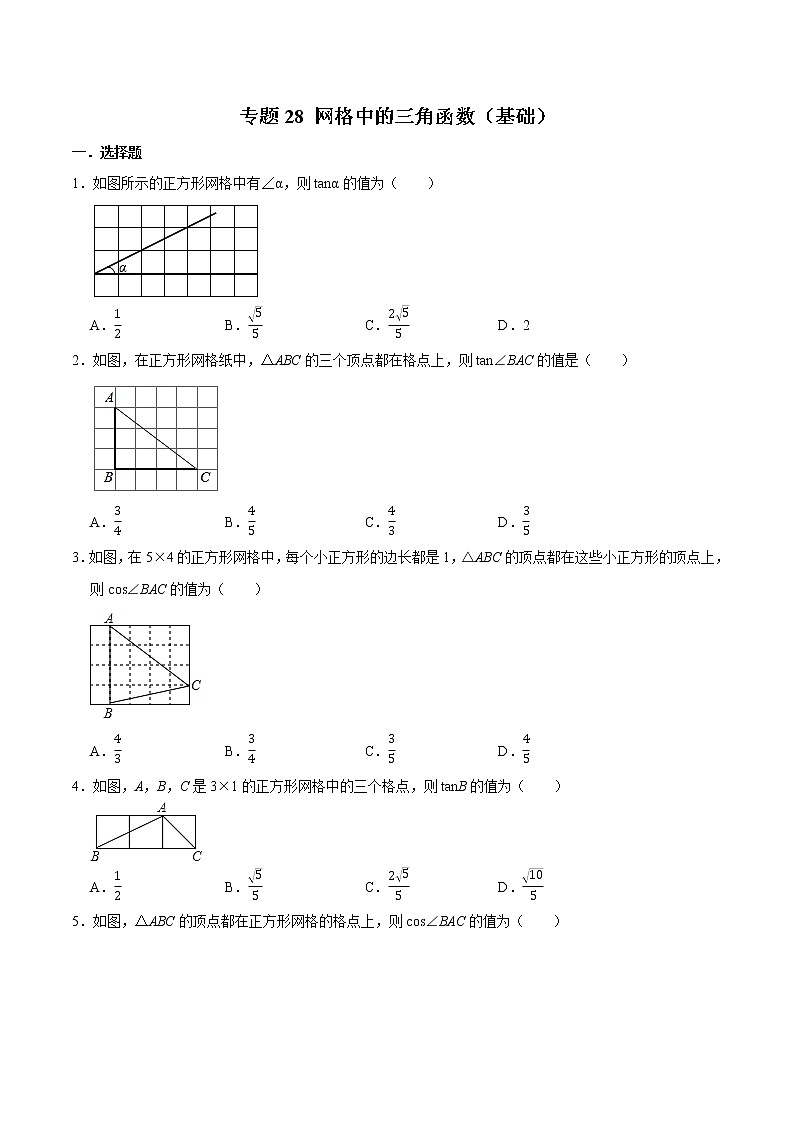 专题28 网格中的三角函数(基础)-冲刺2023年中考几何专项复习(原卷版)第1页