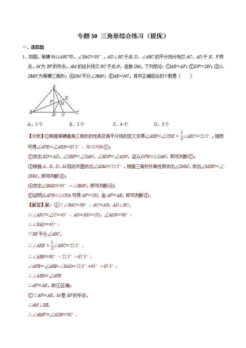 专题30 三角形综合练习(提优)-冲刺2023年中考几何专项复习(解析版)第1页