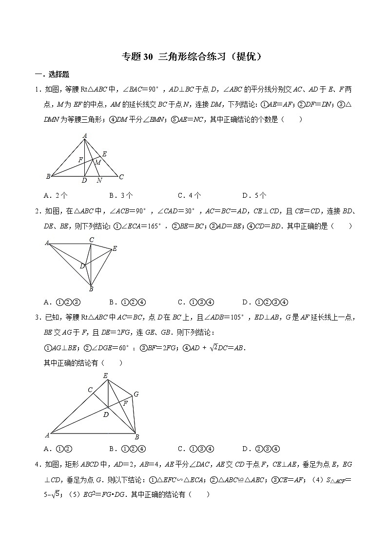 专题30 三角形综合练习(提优)-冲刺2023年中考几何专项复习(原卷版)第1页