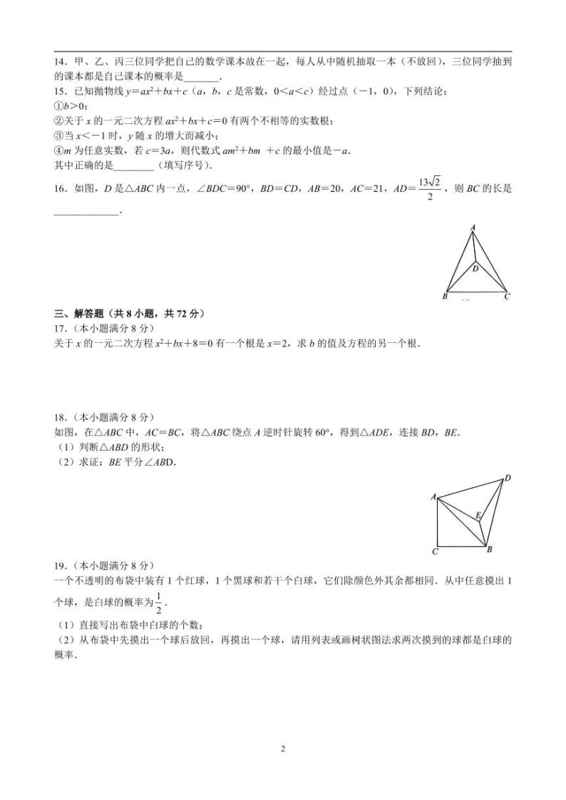 2022－2023学年度武汉市部分学校九年级期末调研考试数学试卷02
