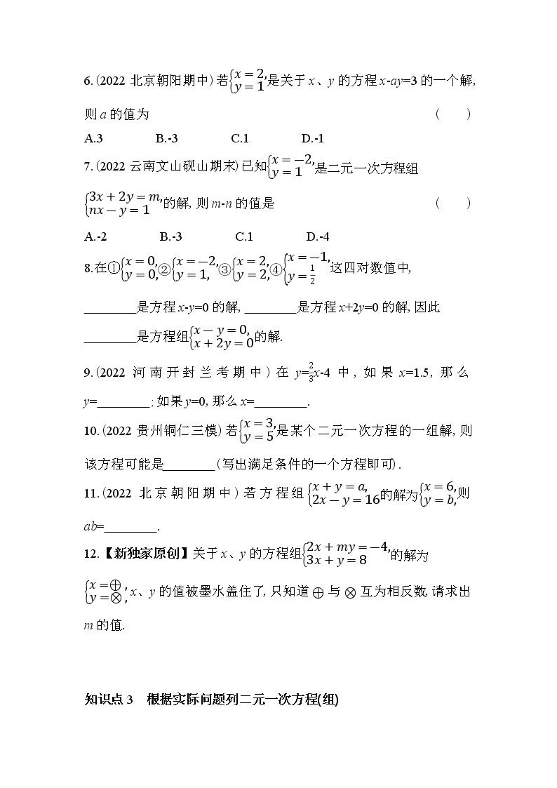 7.1 二元一次方程组和它的解 华东师大版七年级数学下册同步练习(含解析)02