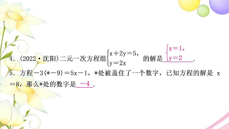 中考数学复习第二章方程(组)与不等式(组)第一节一次方程(组)及其应用作业课件05