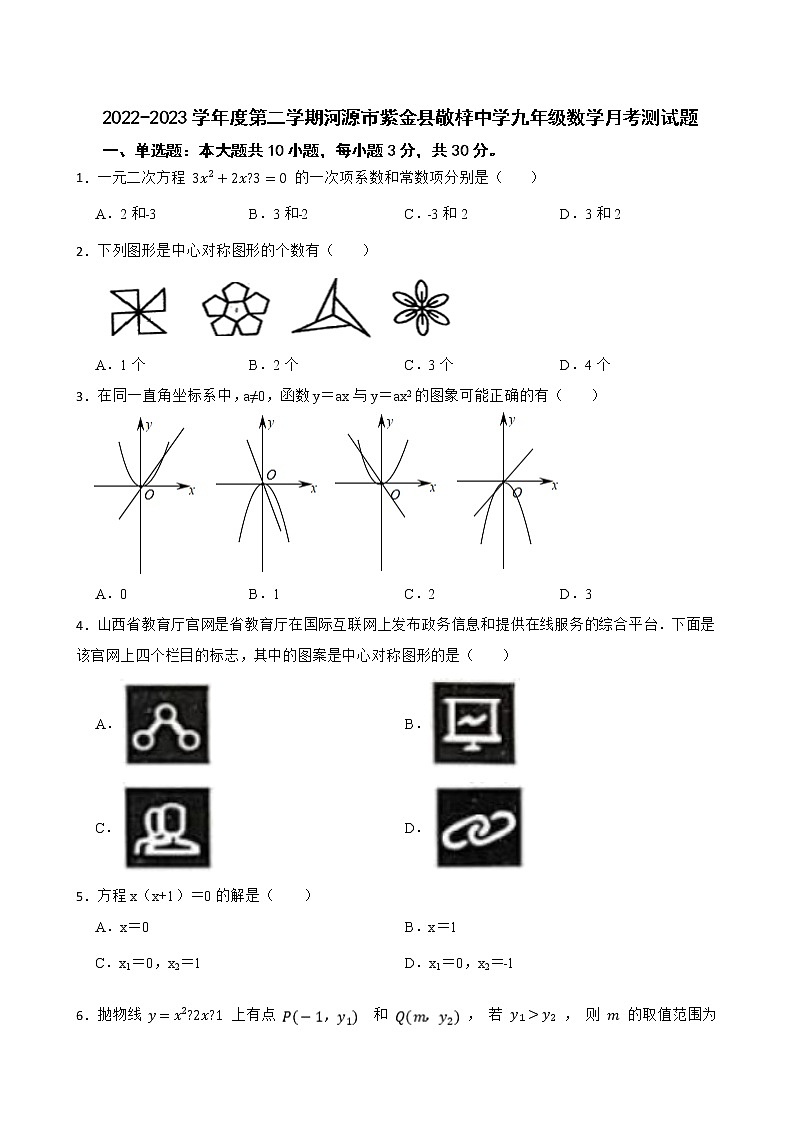 广东省河源市紫金县敬梓中学2022-2023学年九年级下学期3月月考数学试题(含答案)01