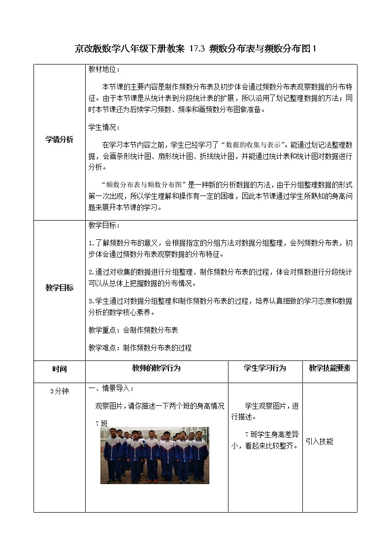 京改版數(shù)學八年級下冊教案 17.3 頻數(shù)分布表與頻數(shù)分布圖1第1頁