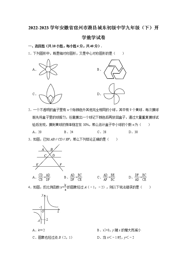 2022-2023学年安徽省宿州市萧县城东初级中学九年级(下)开学数学试卷(解析版)01