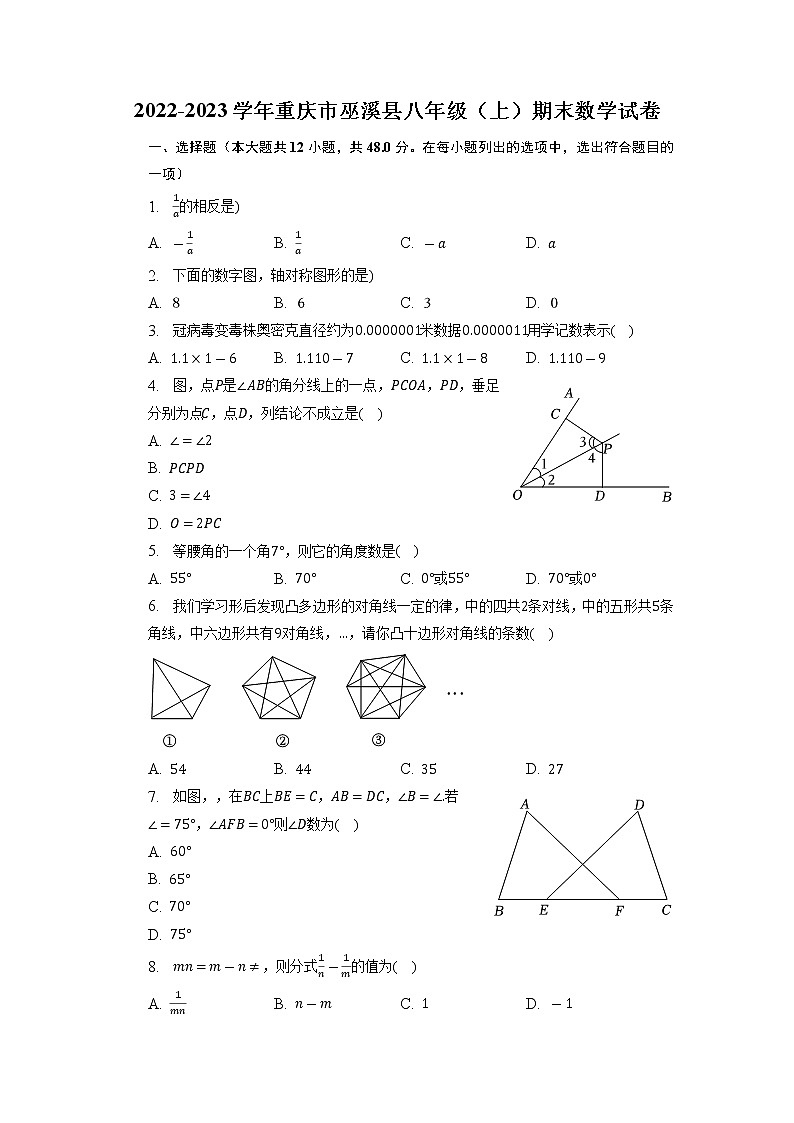 重庆市巫溪县2022-2023学年八年级上学期期末数学试卷第1页