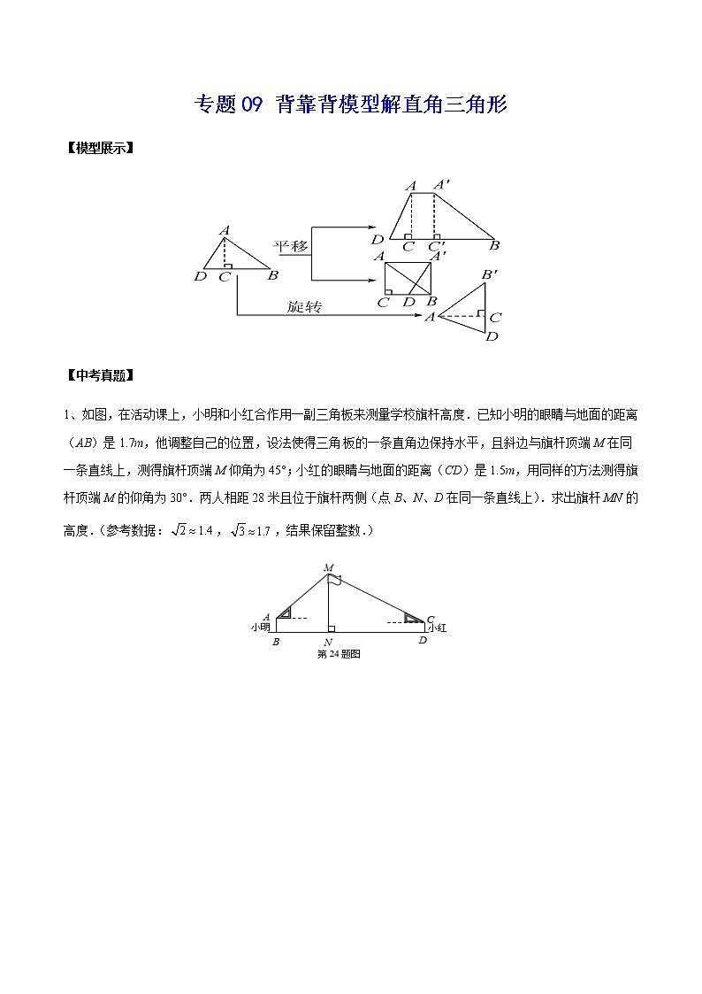 中考经典几何模型与最值问题 专题09 背靠背模型解直角三角形01