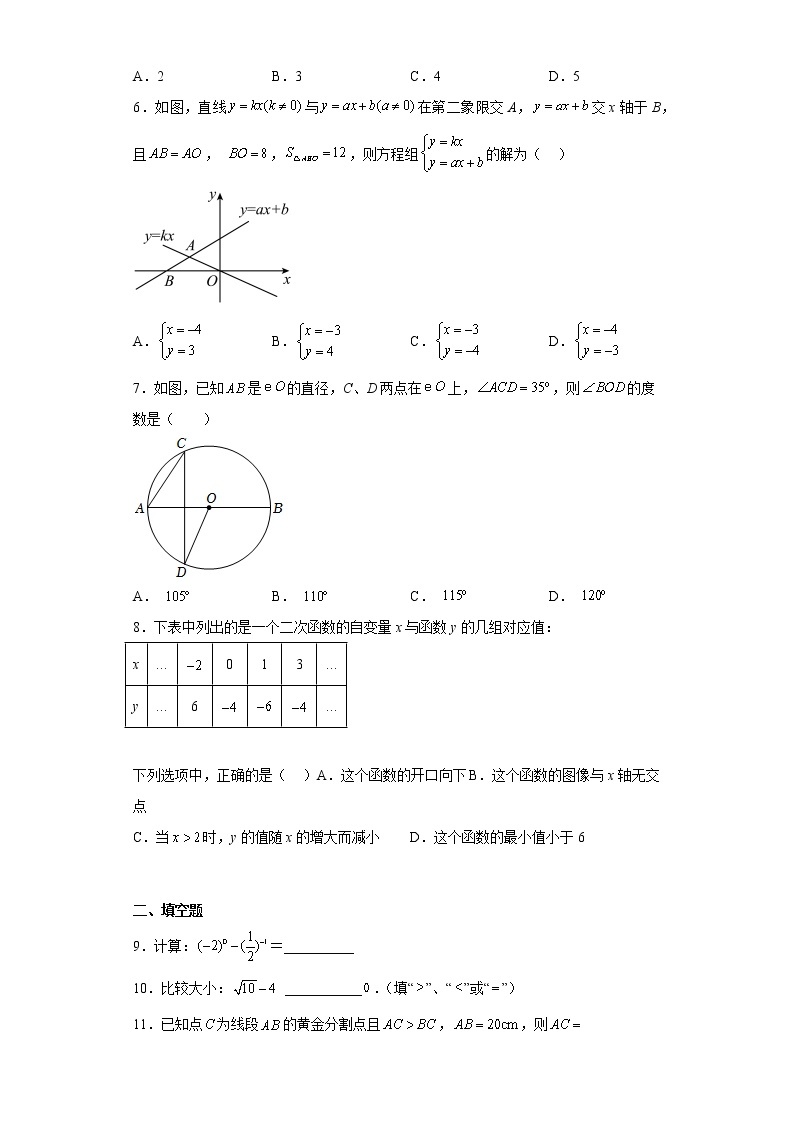 2023年陕西省咸阳市中考数学一模试卷(含答案)02