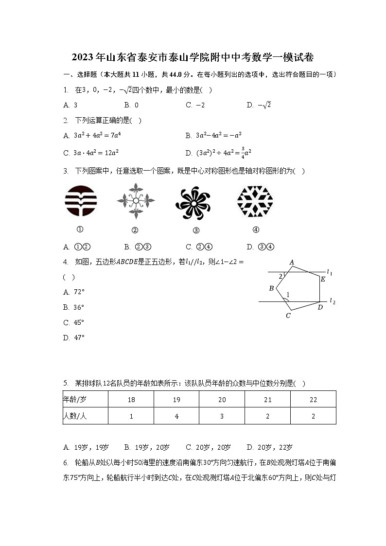2023年山东省泰安市泰山学院附中中考数学一模试卷(含解析)01