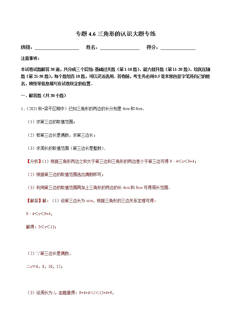 专题4.6三角形的认识大题专练(解析版)第1页