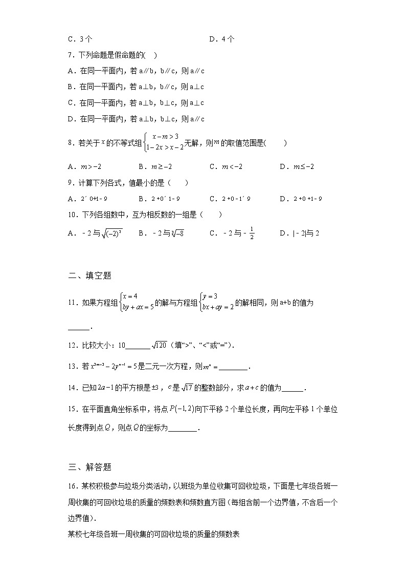 吉林省江源县2021-2022学年数学人教版七年级下册第二次调研单元综合模拟联考试卷(含答案)02
