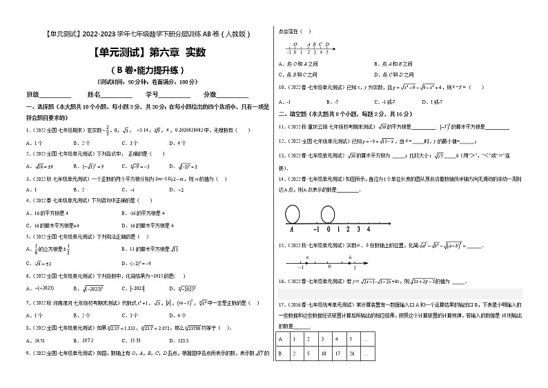第六章 实数(培优卷)——2022-2023学年七年级下册数学单元卷(人教版)(原卷版+解析版)01