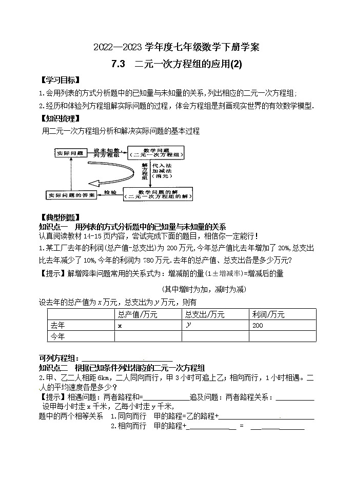 泰山区泰山学院附属中学2023年七年级年级7.3  二元一次方程组的应用(2)第1页