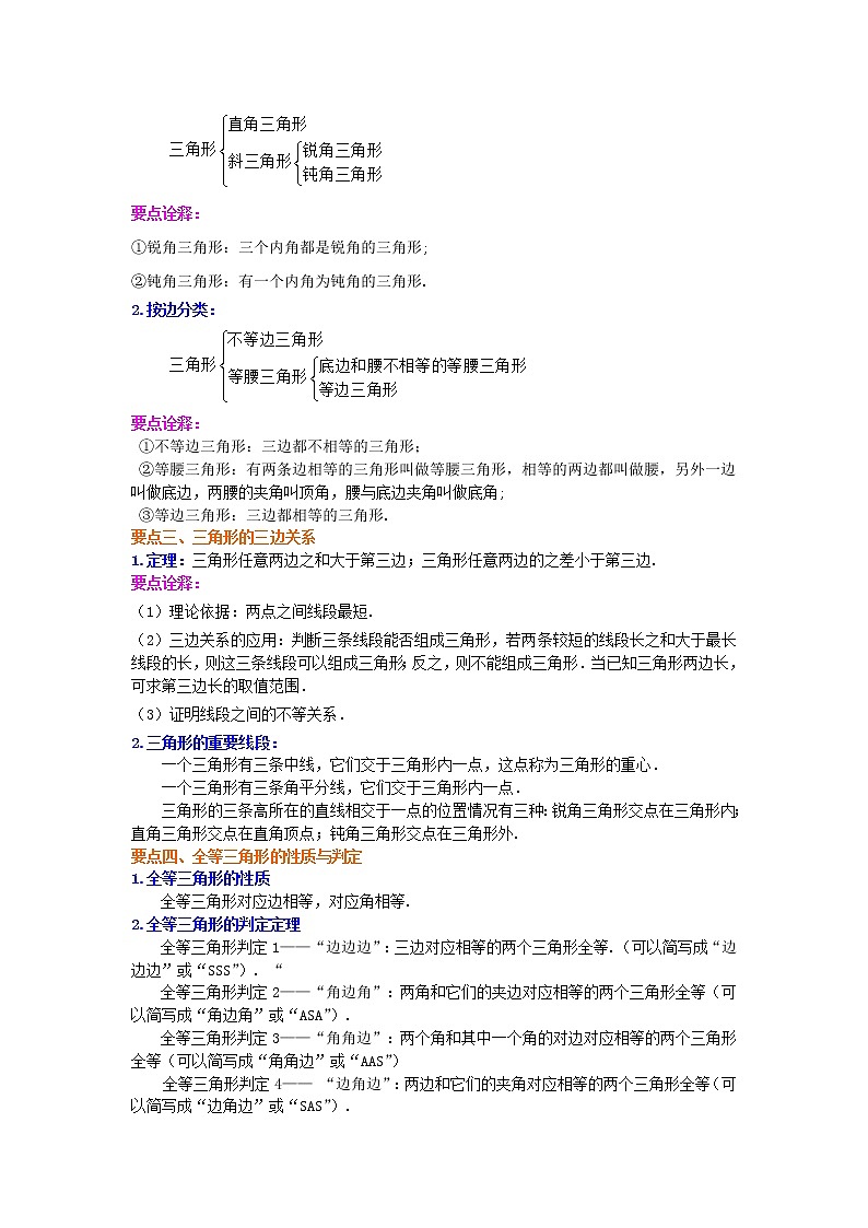 北师大版数学七年级下册《三角形》全章复习与巩固(基础)知识讲解 (含答案)第2页