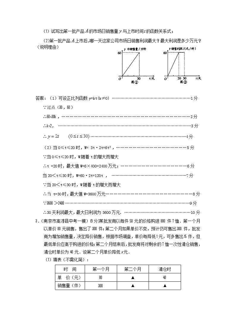 中考数学模拟汇编二19二次函数的应用第2页