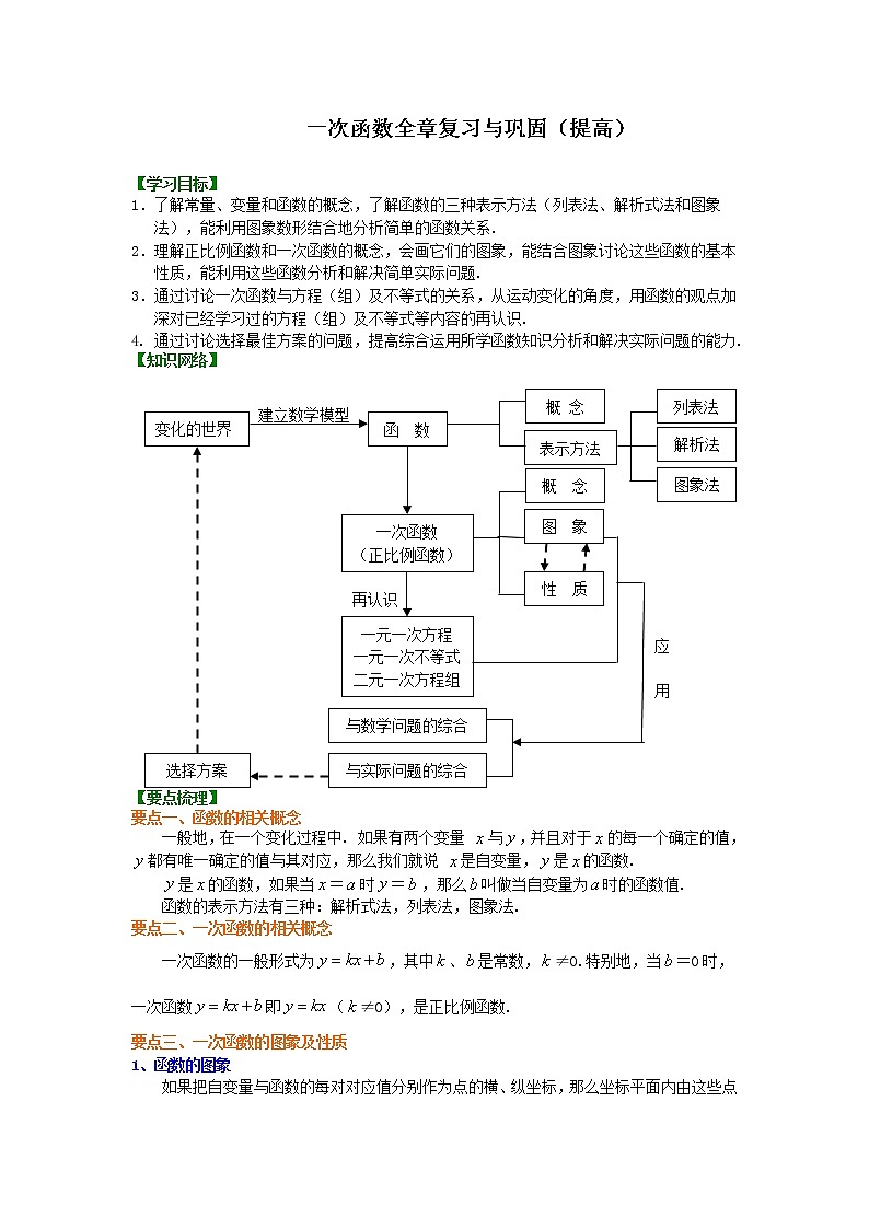北师大版数学八年级上册一次函数全章复习与巩固(提高)知识讲解 (含答案)第1页