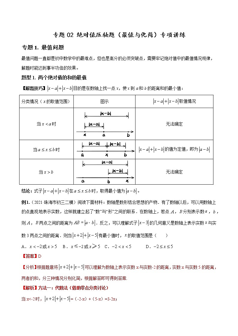 专题02 绝对值压轴题(最值与化简)专项讲练-七年级数学上册重难题型全归纳及技巧提升专项精练(北师大版)01