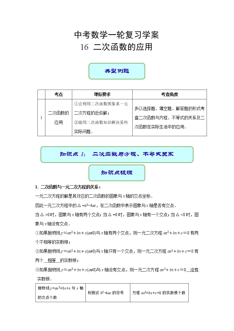 专题16 二次函数的应用（课件+学案）-备战2023年中考数学一轮复习专题精讲精练学案+课件（全国通用）01